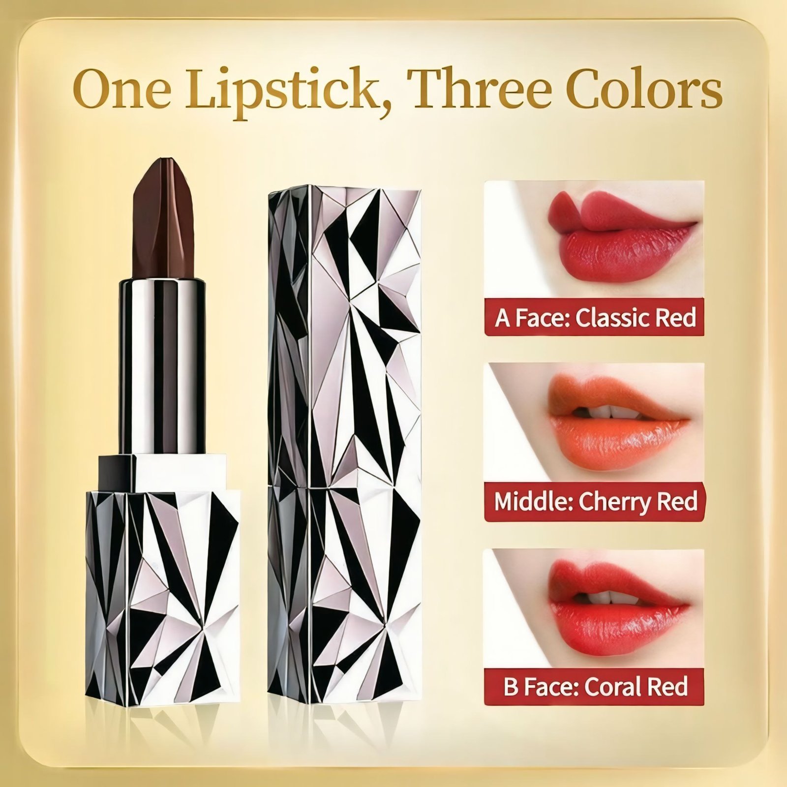 Triple‑Tone Lipstick – Non‑Stick, Waterproof & Moisturizing