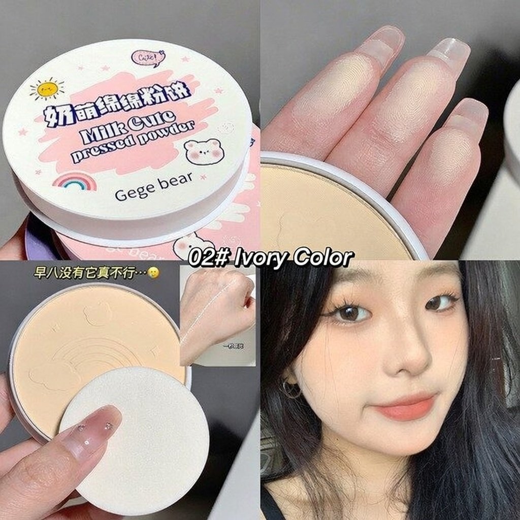 Gogo Bear Milk Moe Cotton Powder Cake - Matte Oil Control & Brightening Compact Powder for Daily Use