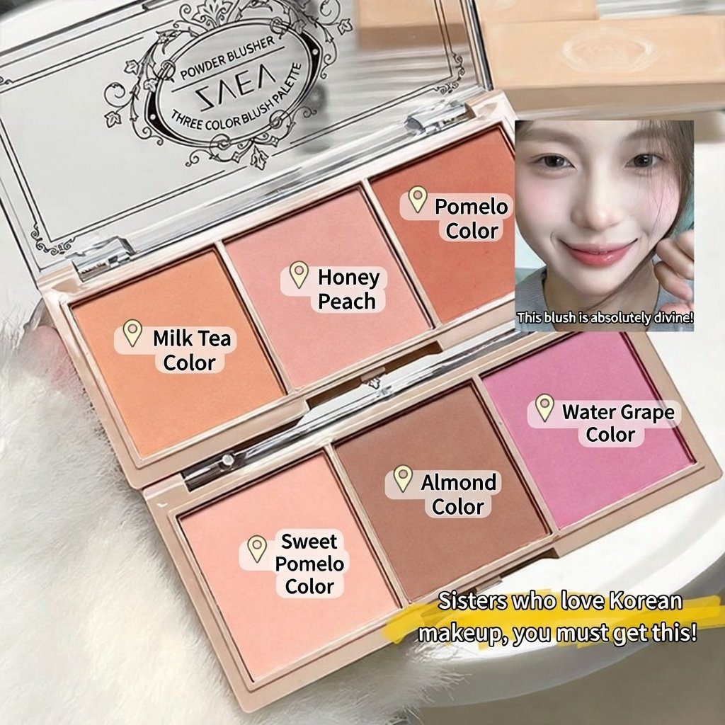 3‑Color Blush Palette – Matte Velvet Finish | Long‑Lasting Natural Glow | Student & Daily Makeup