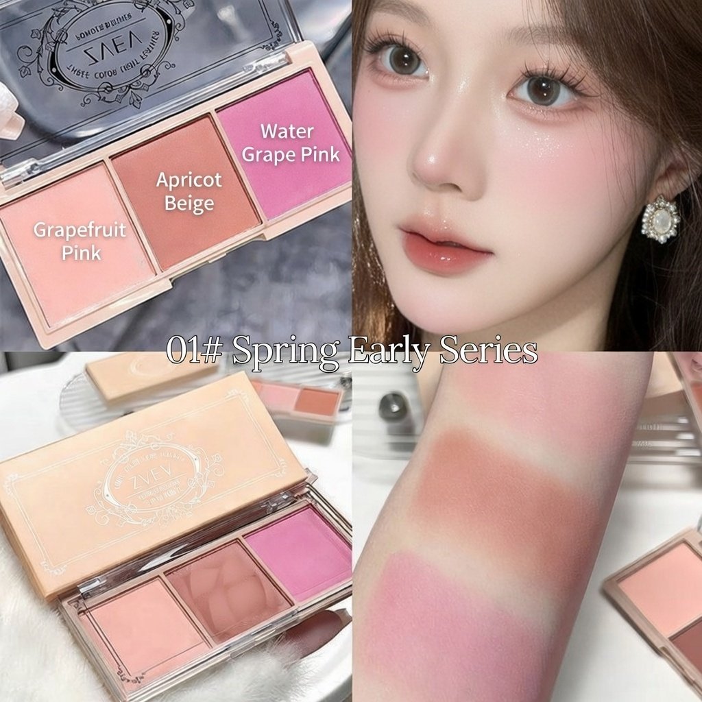 3‑Color Blush Palette – Matte Velvet Finish | Long‑Lasting Natural Glow | Student & Daily Makeup