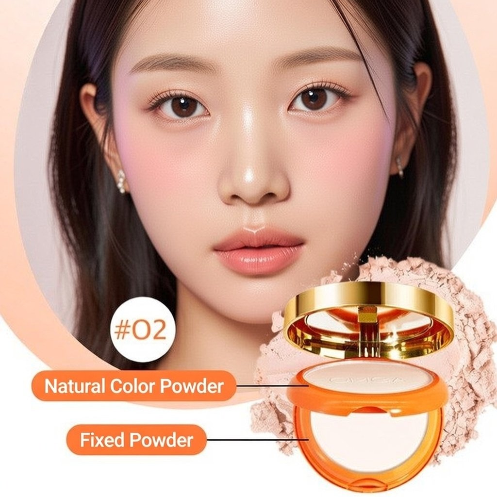 OMGA Velvet Mist Soft Focus Double-Layer Powder Cake - Waterproof & Oil Control Concealer Powder