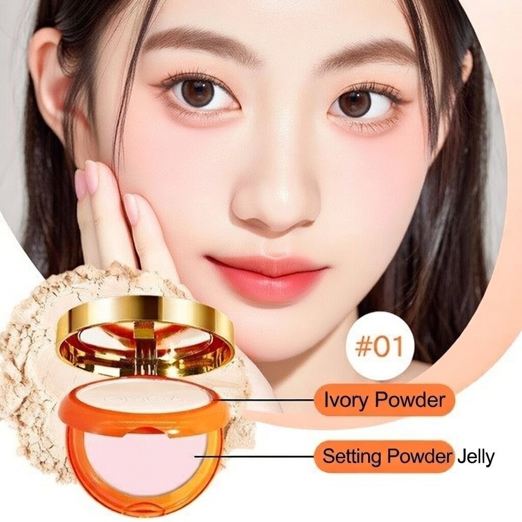 OMGA Velvet Mist Soft Focus Double-Layer Powder Cake - Waterproof & Oil Control Concealer Powder